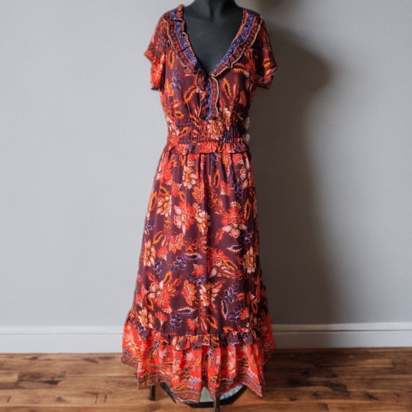 Red Boho Floy Floral A-line Dress - Picture 1 of 5